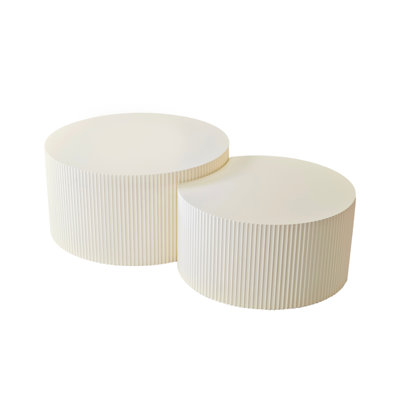 Vertical Stripe Design Nesting Coffee Table Set For Living Room, Bedroom, Beige(Set Of 2 Pieces)