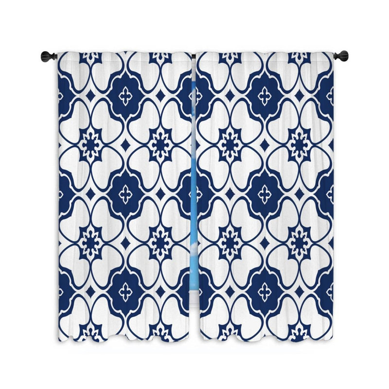 Rideaux à carreaux et motifs floraux - 2 panneaux, L 20 po x L 54 po