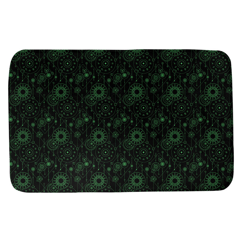 Tapis pour salle de bain astrologie Leffel, l 17 po x L 24 po, Noir / Vert