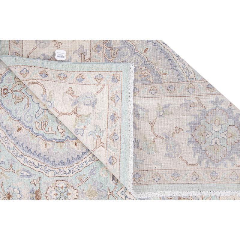 Tapis bleu clair et ivoire noué à la main de haute qualité