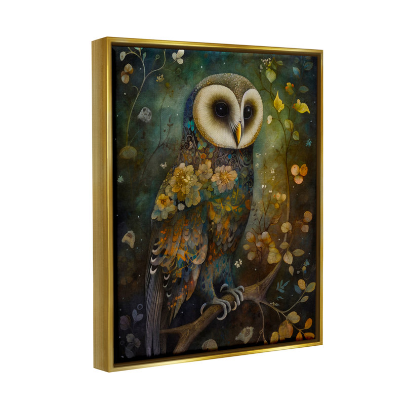 Ax-659-Giclee " Forest Owl ", 21" H x 17" W x 1.7" D, Metallic Gold Floater Frame
