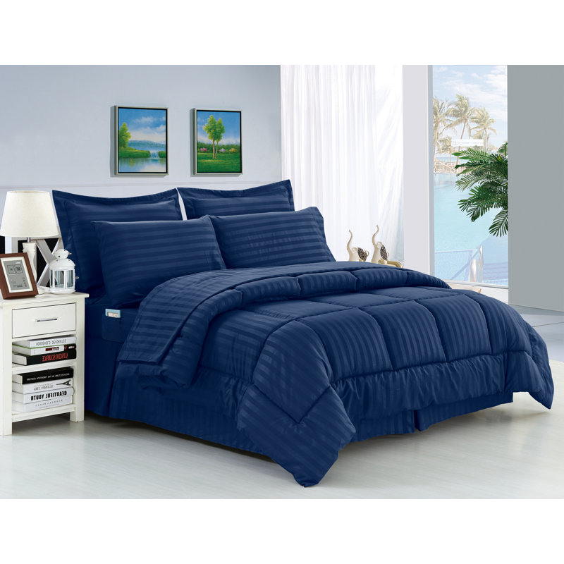 Ensemble d'édredon réversible en microfibre 8 pièces , Bleu marine, Très grand/très grand californien Édredon très