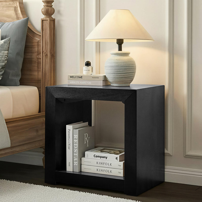 Casella 24"W Modern Wood End Table with 1 Hidden Drawer, Black