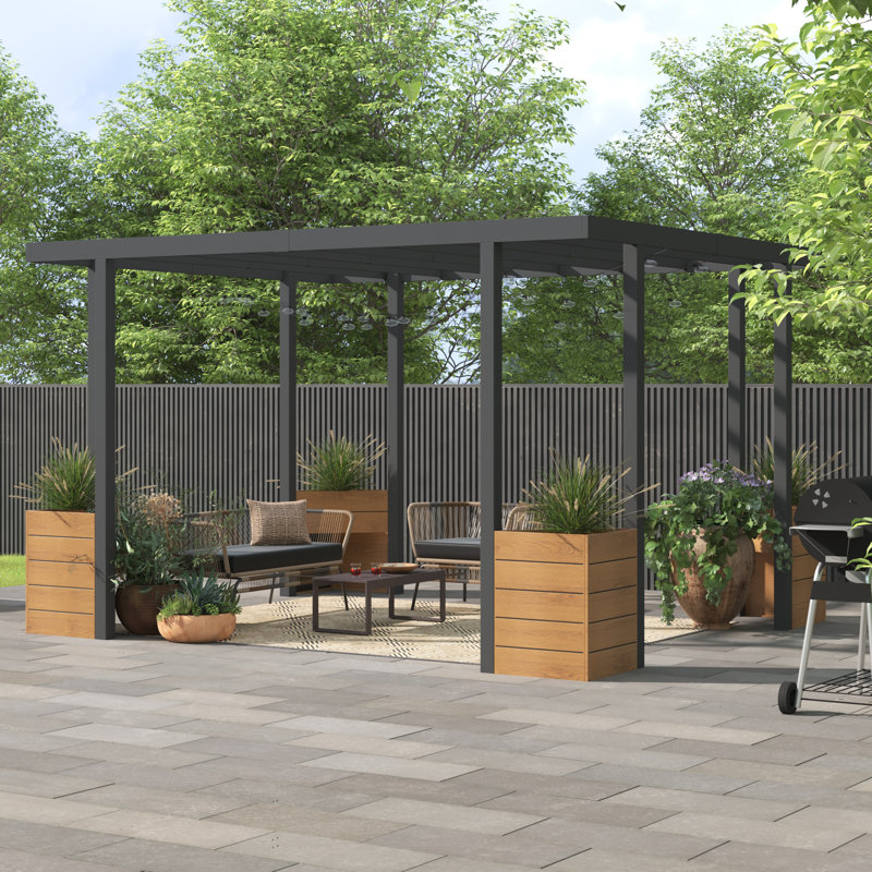 Sunjoy Marbella Pergola 10 x 12 pi. Cadre extérieur en acier noir Pergolas Durabilité toutes saisons pour vent de terrasse
