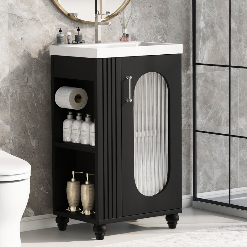 20'' Single Bathroom Vanity With Ceramic Top, Black