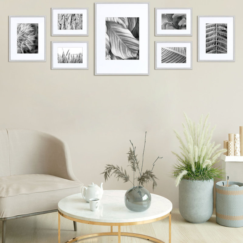 Mato Metal Picture Frame - Set of 7 with Mat, Grey