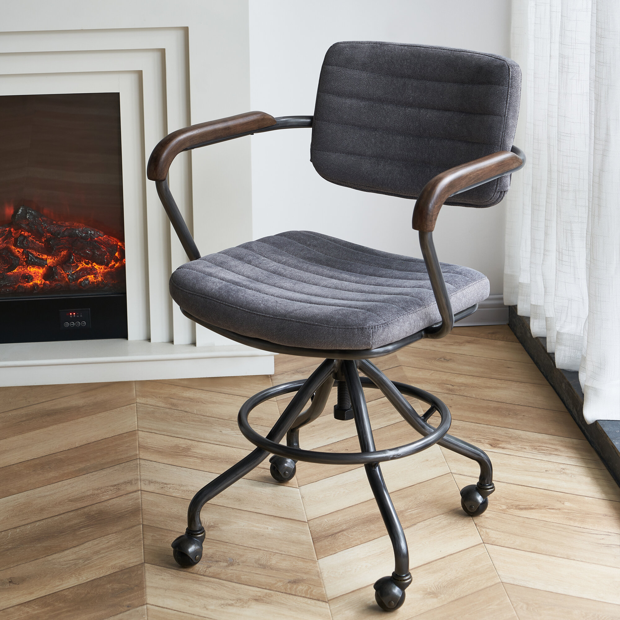 Williston Forge Ademir Solid Wood Arm Swivel Task Chair