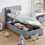 Lit de rangement hydraulique contemporain de taille simple contemporain pour l'efficacité de la chambre à coucher, plateforme élégante grise avec option spacieuse,
