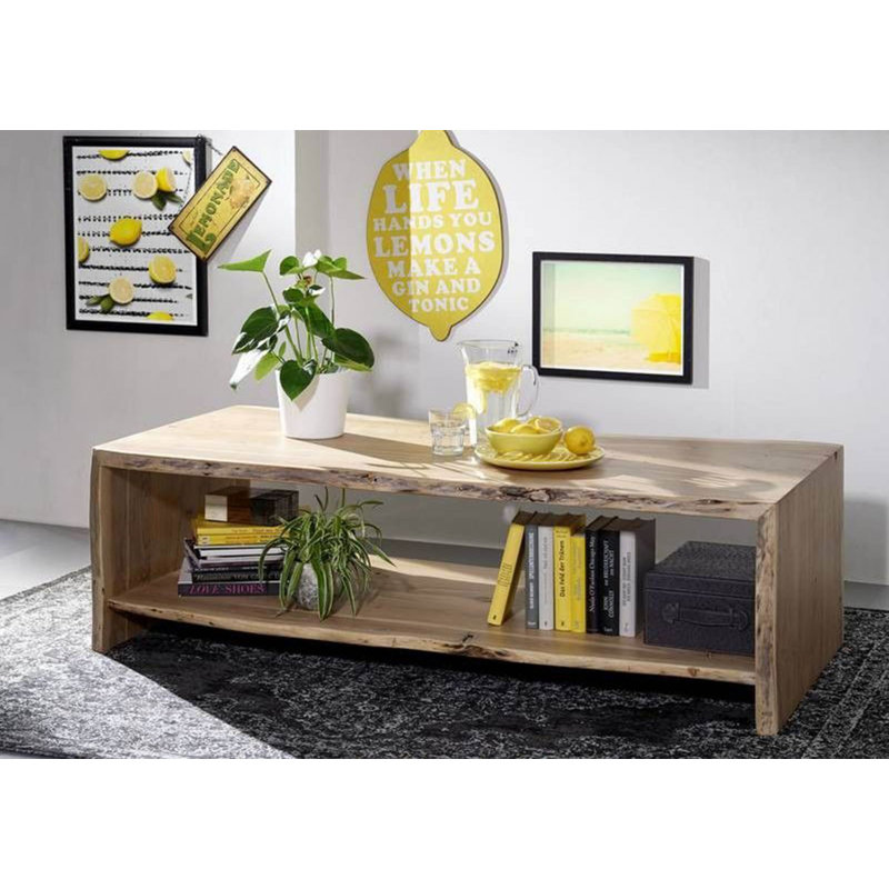 Pure Acacia Solid Wood Solid Wood Frame Coffee Table, H45 x L70 x W150cm, Natural Brown