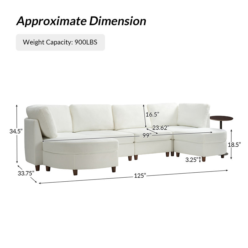 Canapé modulaire avec repose-pieds l 125 po Shawn, Chenille ivoire