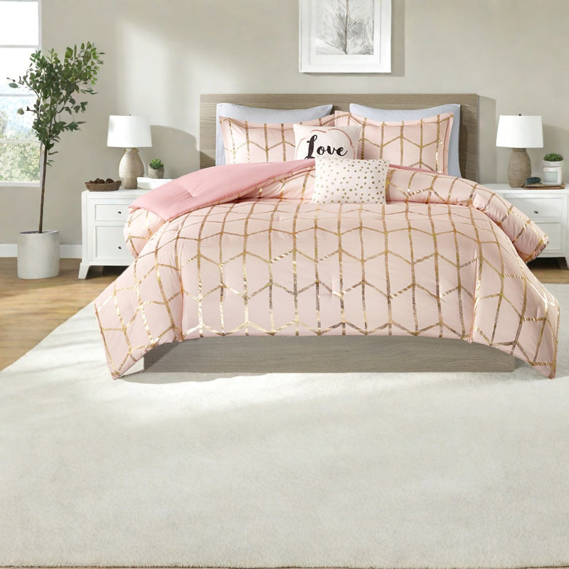 Soft Microfiber Bedding Sets, Twin Xl Metallic Blush Modern Home Style