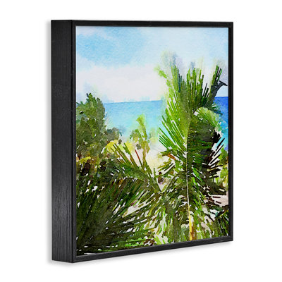 «Palm Leaves over Beach», estampe numérique encadrée par Nola James