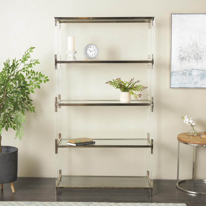 Cole And Grey Acrylic Plastic Rectangle 5 Tier Shelving Unit With Silver Frame Supports