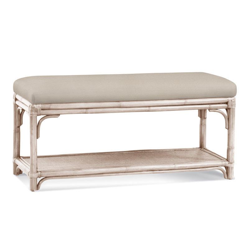 Summer Retreat Wicker Shelf Storage Bench, Bisque, Navy Crypton Performance; 0822-61