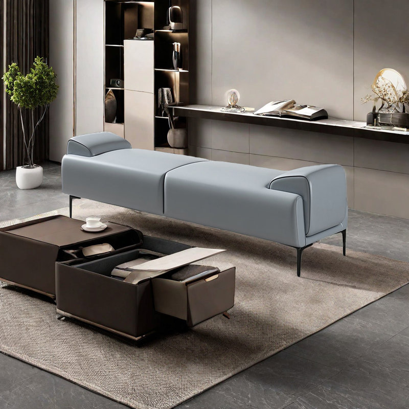 Banc de rangement Mishonda, H 17,71 po x l 59,05 po x P 17,71 po, Bleu