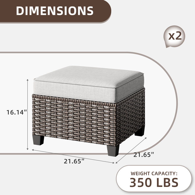 2 Pieces Outdoor Patio Ottoman, All Weather Rattan Wicker Ottoman Seat, Patio Rattan Furniture Light Gray, Light Gray