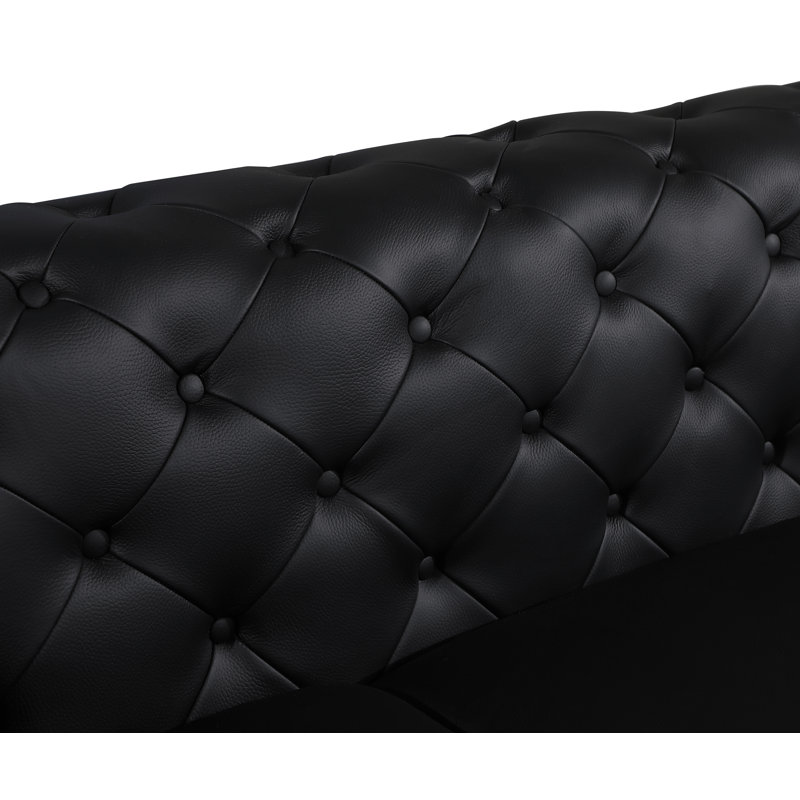 Ensemble de canapé, de causeuse et de chaise en cuir italien 3 pièces Ehrika, Argent, Cuir véritable noir