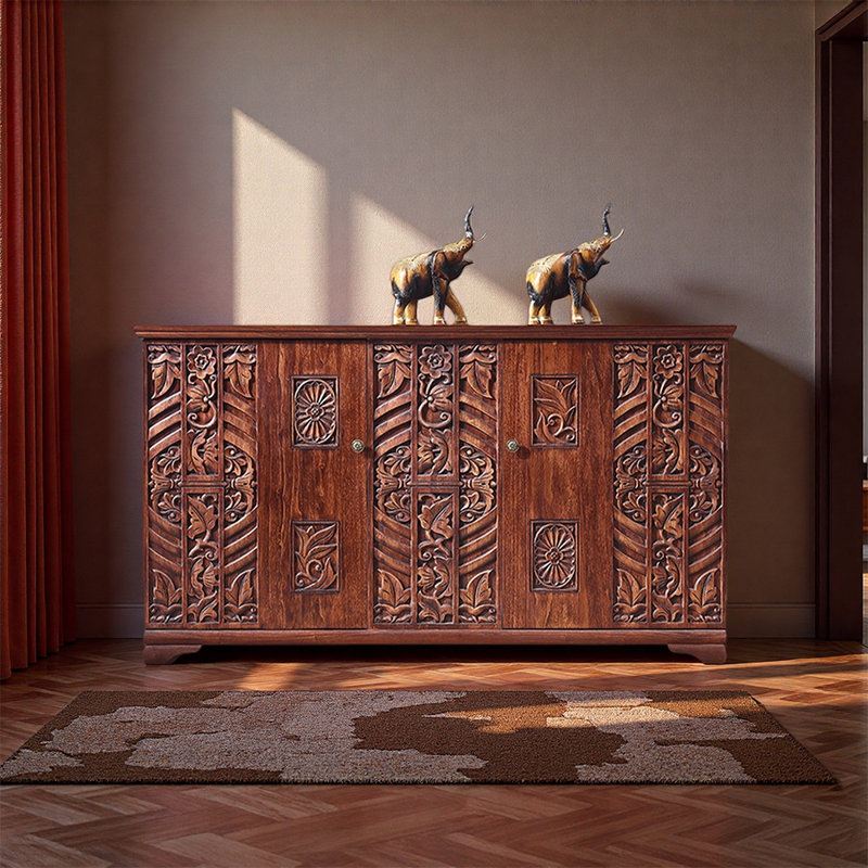 Armoire de rangement pour chaussures sculptée de style thaïlandais