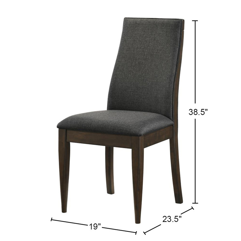 Of 2 Dark Walnut Dining Chairs With Grey Fabric Upholstery - Elegant Choice Upholstered Details Chic