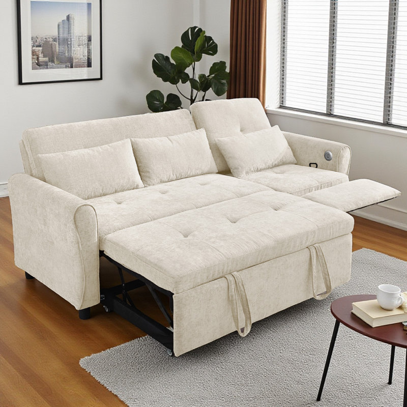 Canapé convertible 81,9 po avec fauteuil inclinable, Beige