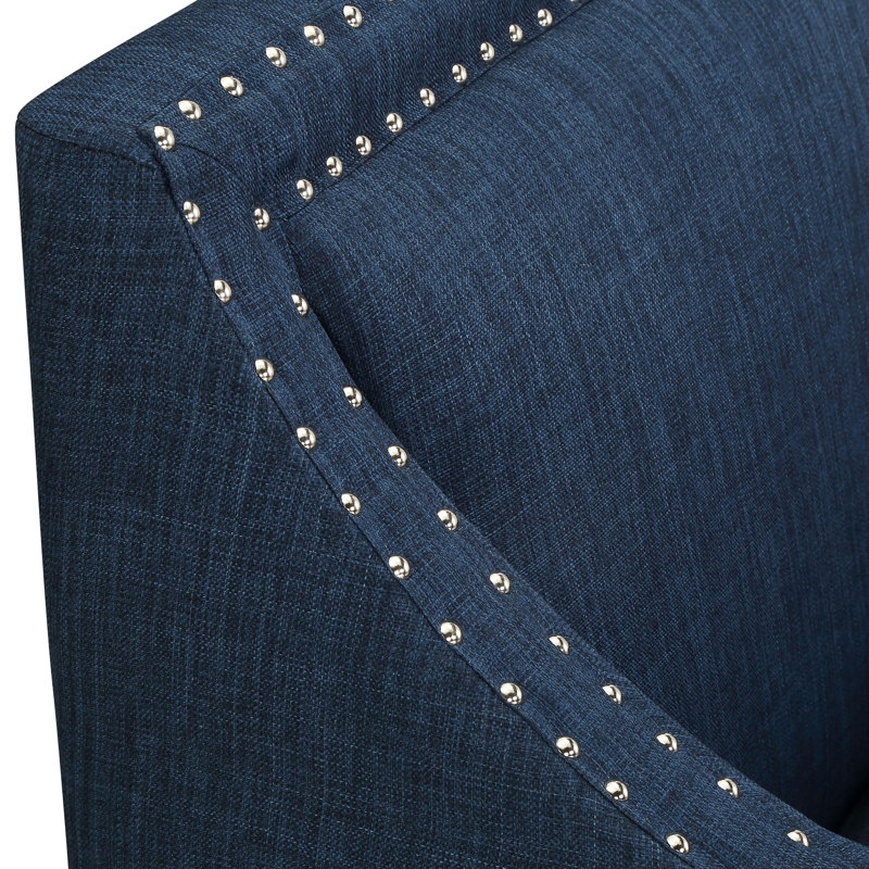 Hilga Erica Accent Armchair With Chrome Nailhead Trim, Blue Polyester Blend