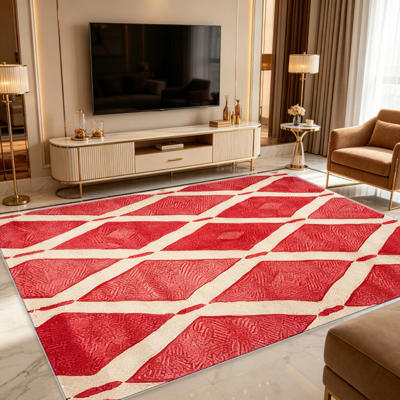 Red Diamond Pattern carpet-easy to clean, machine-washable, soft and comfortable; suitable for door mats, kitchens, living rooms, bedrooms, corridors, and laundry areas. Easy to clean, durable carpet for home decoration.