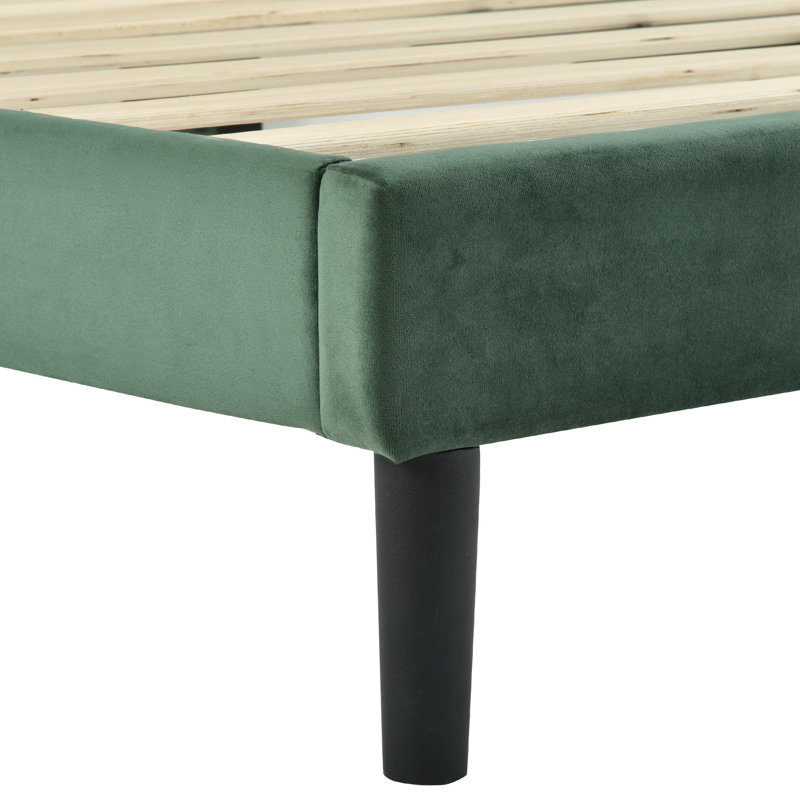 Nakasi Upholstered Bed, Dark Green, European Single (90 x 200cm)