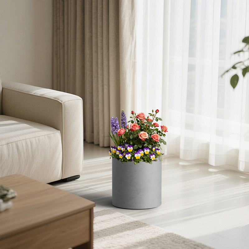 13 in. Medium Concrete Gray(Upgraded Interior) Cement Tall Round Planter / Pot Cylindrical Planter with Drainage Hole