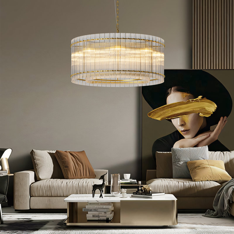 Luminaire suspendu cylindrique en cuivre à 8 ampoules à intensité variable moderne