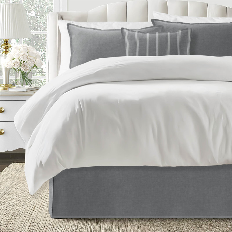Shay Solid Gray Cotton Bedskirt, 15", King