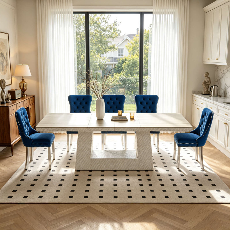 Dining Set, 9, Bleu
