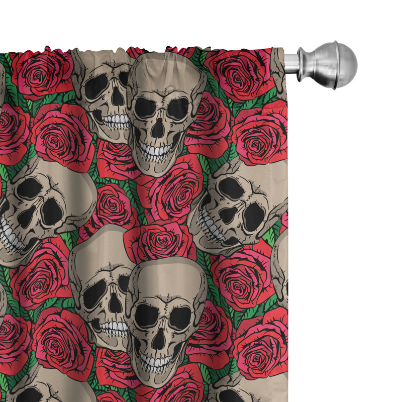 Skulls and Rose Semi-Sheer Rod Pocket Curtain Panels, 28" x 95"