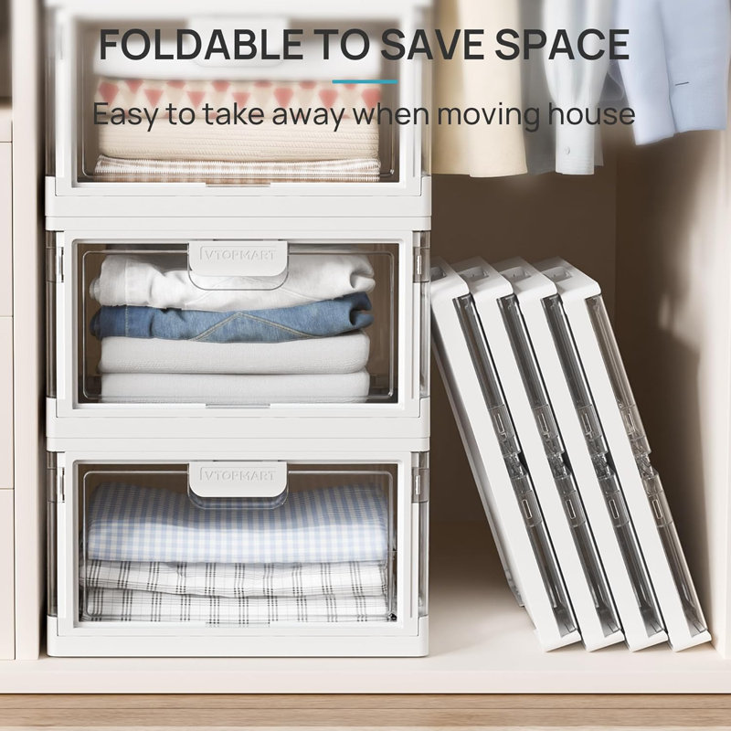 Vtopmart 4 Pack Clear Stackable Storage Bins With Lids 24qt, Foldable Storage Boxes With Doors Open Front, Plastic Closet Organizer For Craft, Toys, Pantry Organization
