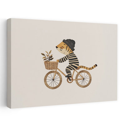 Tigre mignon, tour de bicyclette fantaisiste, impression d'art contemporain sur plante tigrée