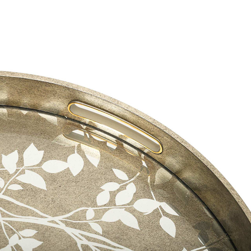 Aleanna 2 piece Decoration Tray for Living Room Decor, Champagne Plastic Mirror Round Serving Tray