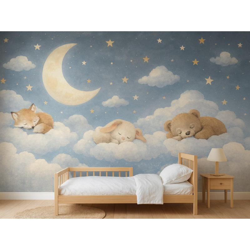 Soft Moon and Stars Wallpaper Mural, Peel and Stick Kids Room Wall Mural, Watercolor Nursery Wallpaper Made to Measure