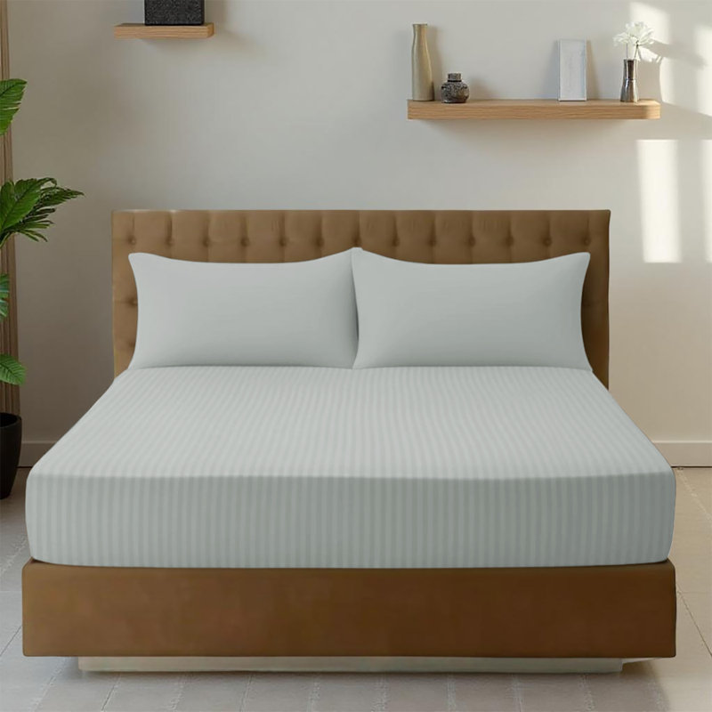 Premium Stripe Fitted Sheet - Deep Pocket, Wrinkle-Free, Ultra Soft Microfiber Bed Sheet, Grey Striped, Kingsize (5')