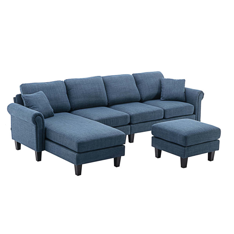 Canapés modulaires rembourrés 3 pièces Aindrea, Polyester bleu marine