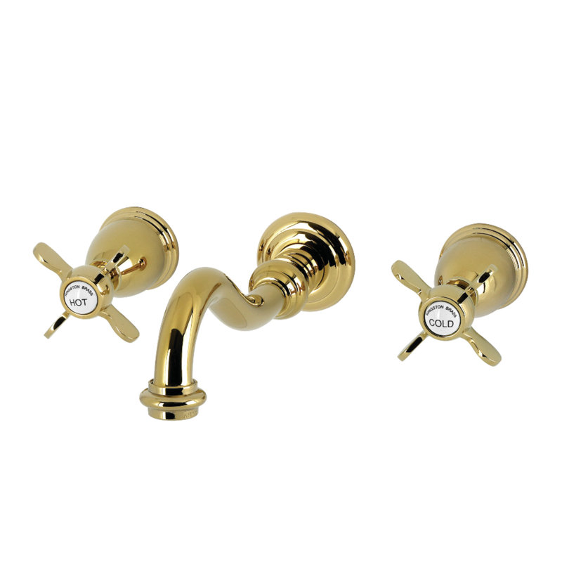 Kingston Brass Essex Double-Handle 3-Hole Wall Mount Bathroom Faucet, Polished Brass