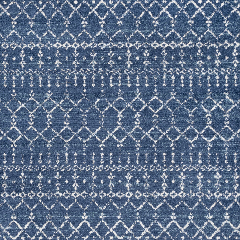 Tapis bleu / blanc Kateshia, Carré 5 pi