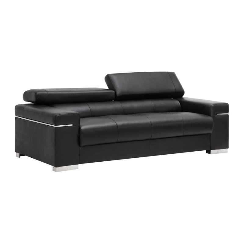 Orlando Upholstered 86'' Sofa, Black Genuine Leather, 3