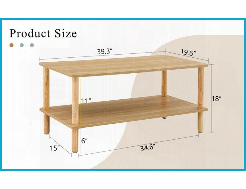 Table basse à 2 niveaux pour le salon - bois massif et amp; Panneau de fibres à densité moyenne, facile à nettoyer, rangement ouvert, pieds en bois d'hévéa stables