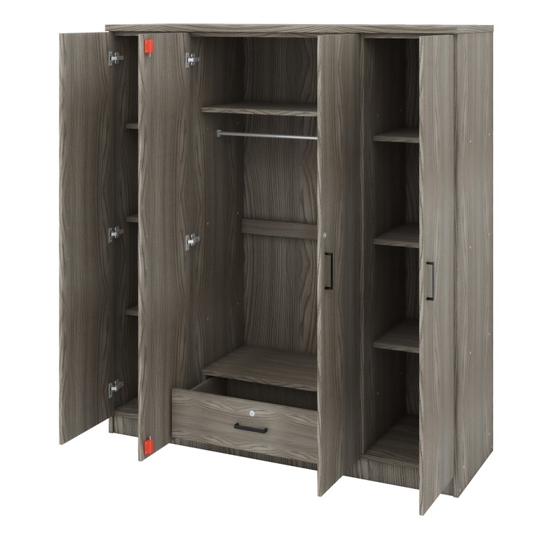Armoire 4 portes avec tiroir coulissant, Gris