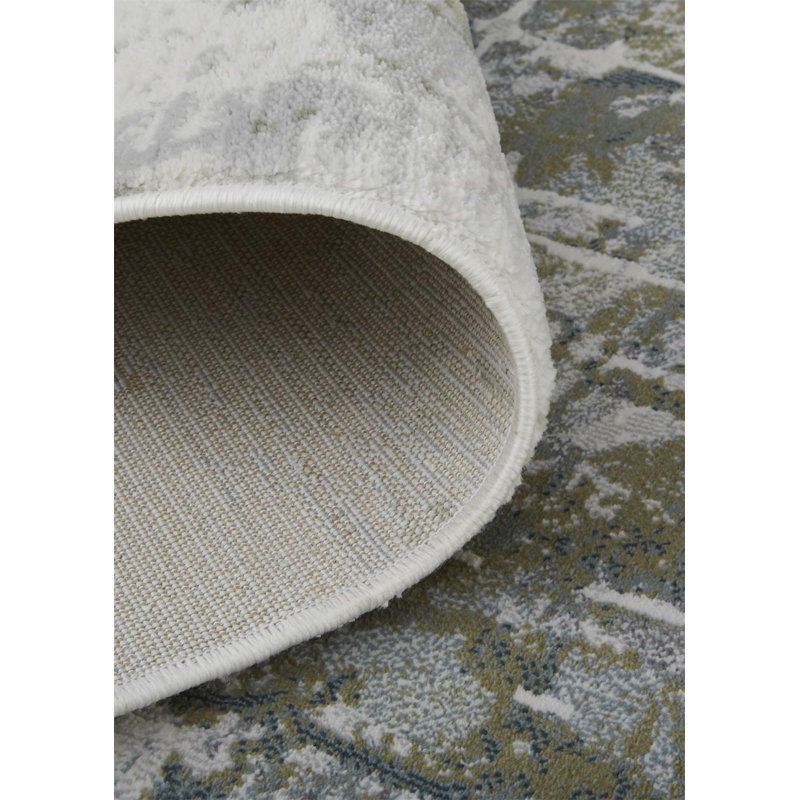 Aybek Abstract Ivory/Green Area Rug, Rectangle 2' x 3'