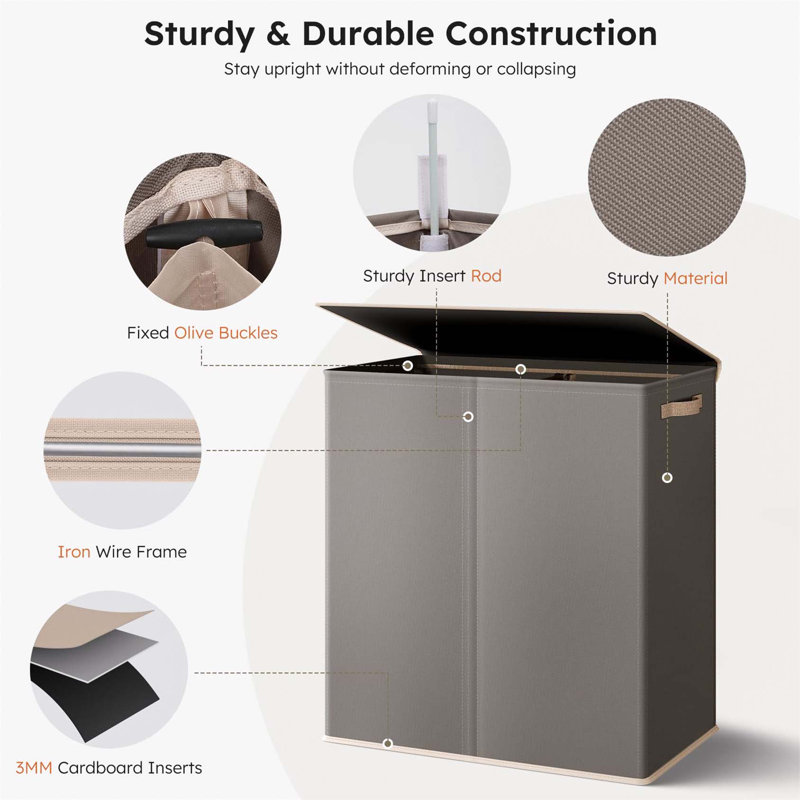 Bhargava Laundry Hamper with Handles, Fabric, 67 x 57 x 38, Grey Wood