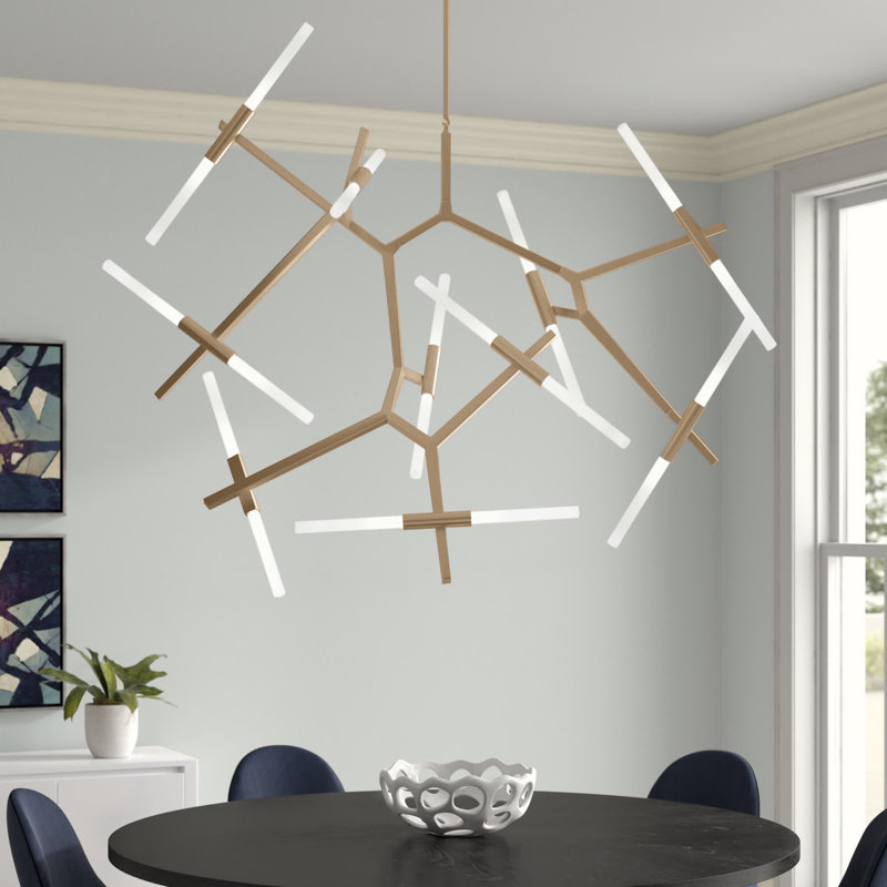 Lustre linéaire moderne Spoutnik à 20 lumières Dejong, Laiton brossé