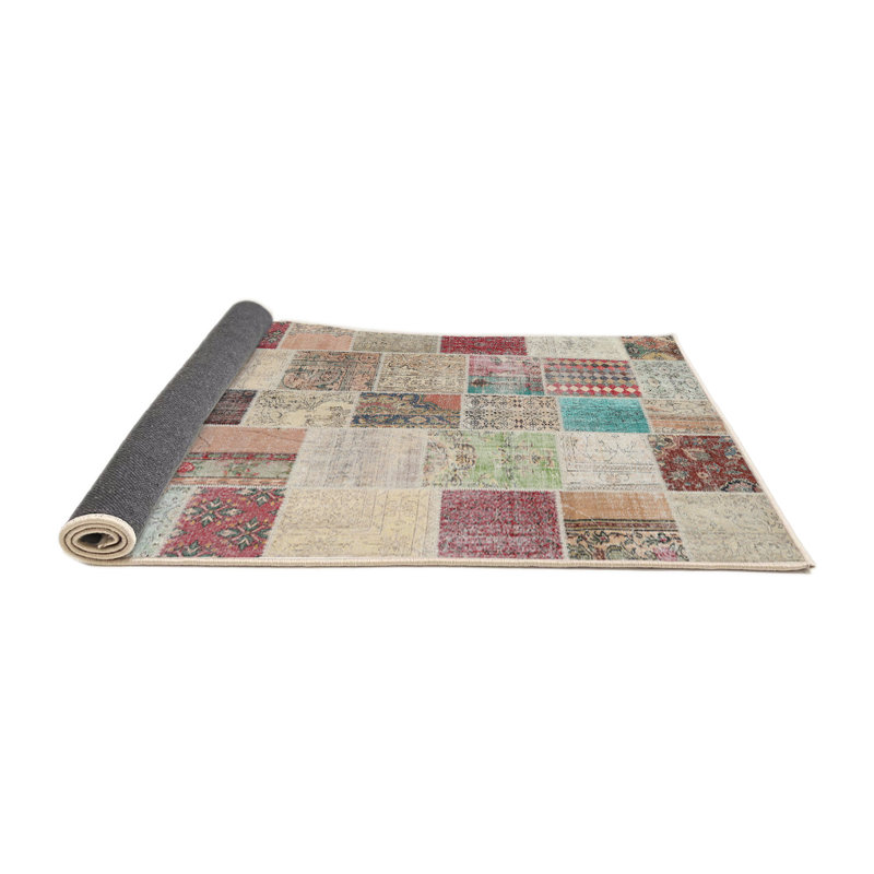 Tapis gris/rose/beige contemporain, Rond 5 pi