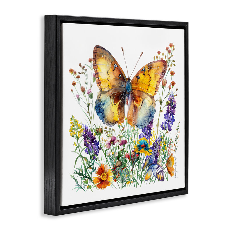  "Mixed Butterfly Garden", art mural sur toile flottante par LSR Design Studio, Cadre flottant noir de jais