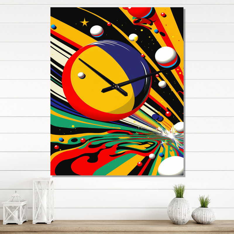 Pop Art Solar System II - Modern Geometric Very Large Wall Clocks, 32" H x 24" W x 1" D