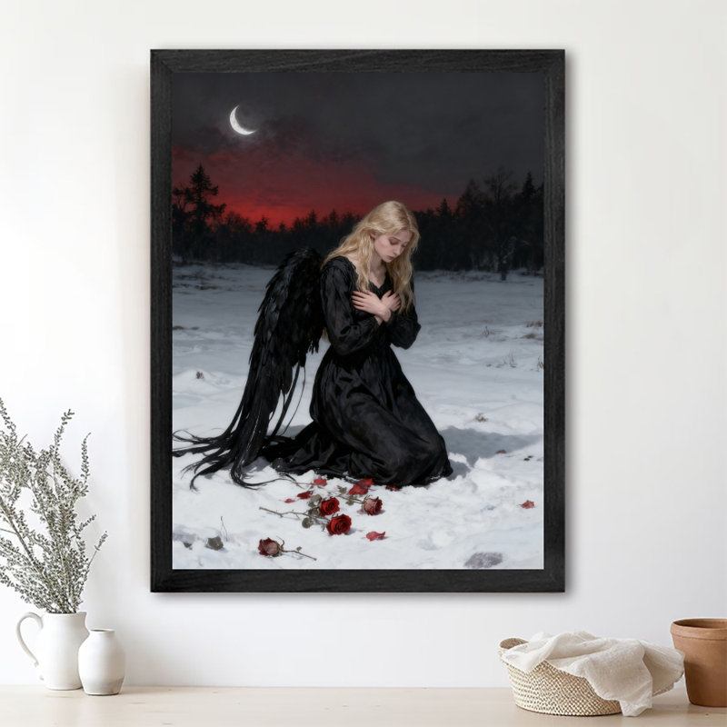 Art mural noir rétro vintage avec ange foncé de style gothique classique, impressions encadrées de style gothique foncé